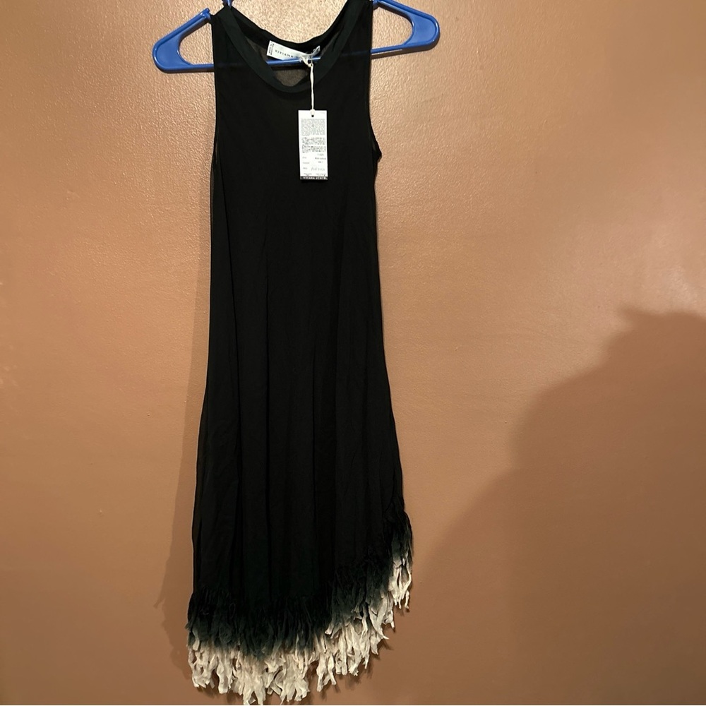 NWT Viviana Uchitel Fringe Hem Dress in Black Size XS (1) $564 - Picture 1 of 7